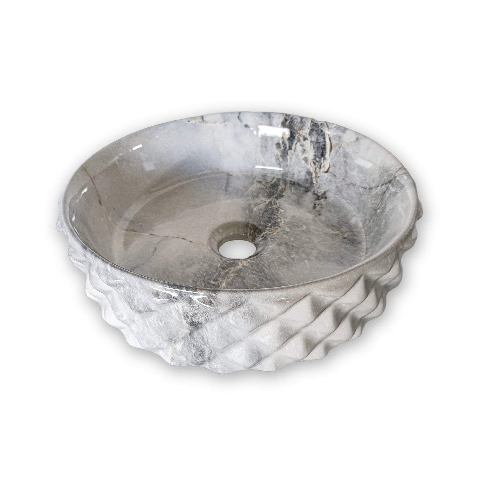 Bowl Loza (463-7) Mod. Circular Marmoleado Blanco C/Celeste Diamante 37.5X37.5X12 - Fratelli